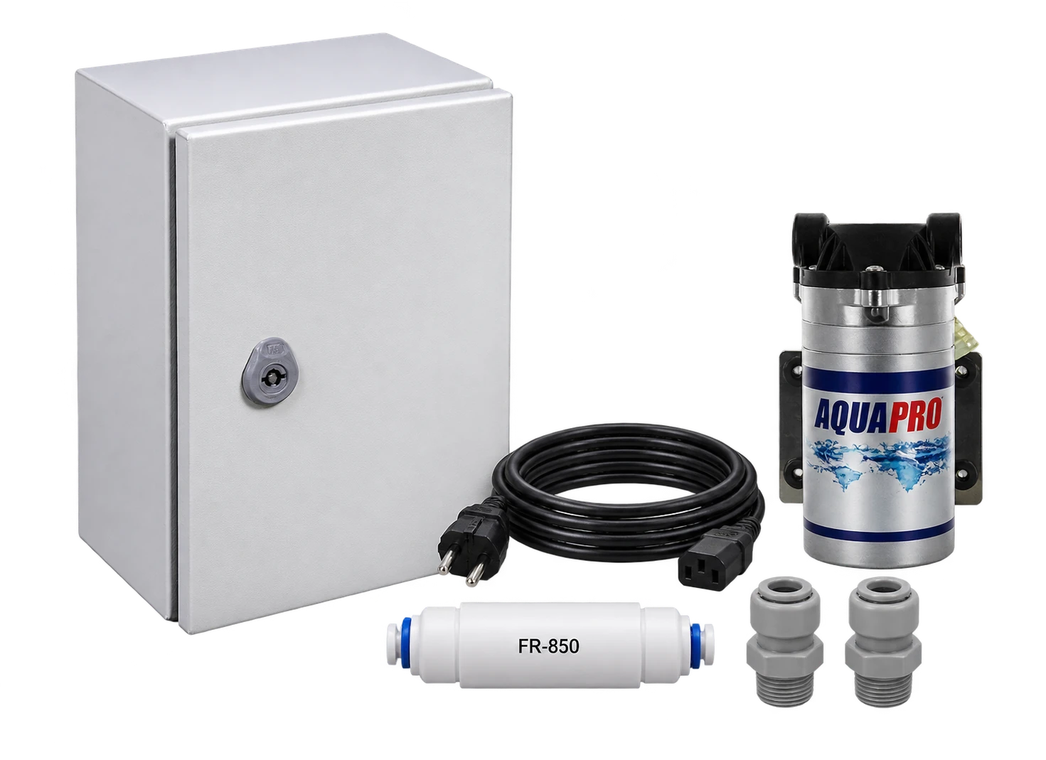 Kit Booster élOvi Évolution avec coffret blindé, pompe AquaPro, câble, restricteur FR-850 et deux raccords