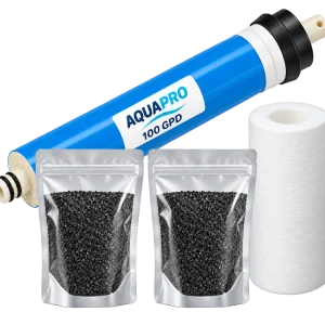 Kit d’entretien élOvi Évolution avec membrane AquaPro 100 GPD, cartouche 5 pouces 5 microns et deux recharges de charbon actif