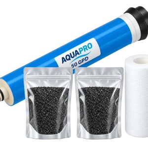 Kit d’entretien élOvi Start avec membrane AquaPro 50 GPD, cartouche 5 pouces 5 microns et deux recharges de charbon actif