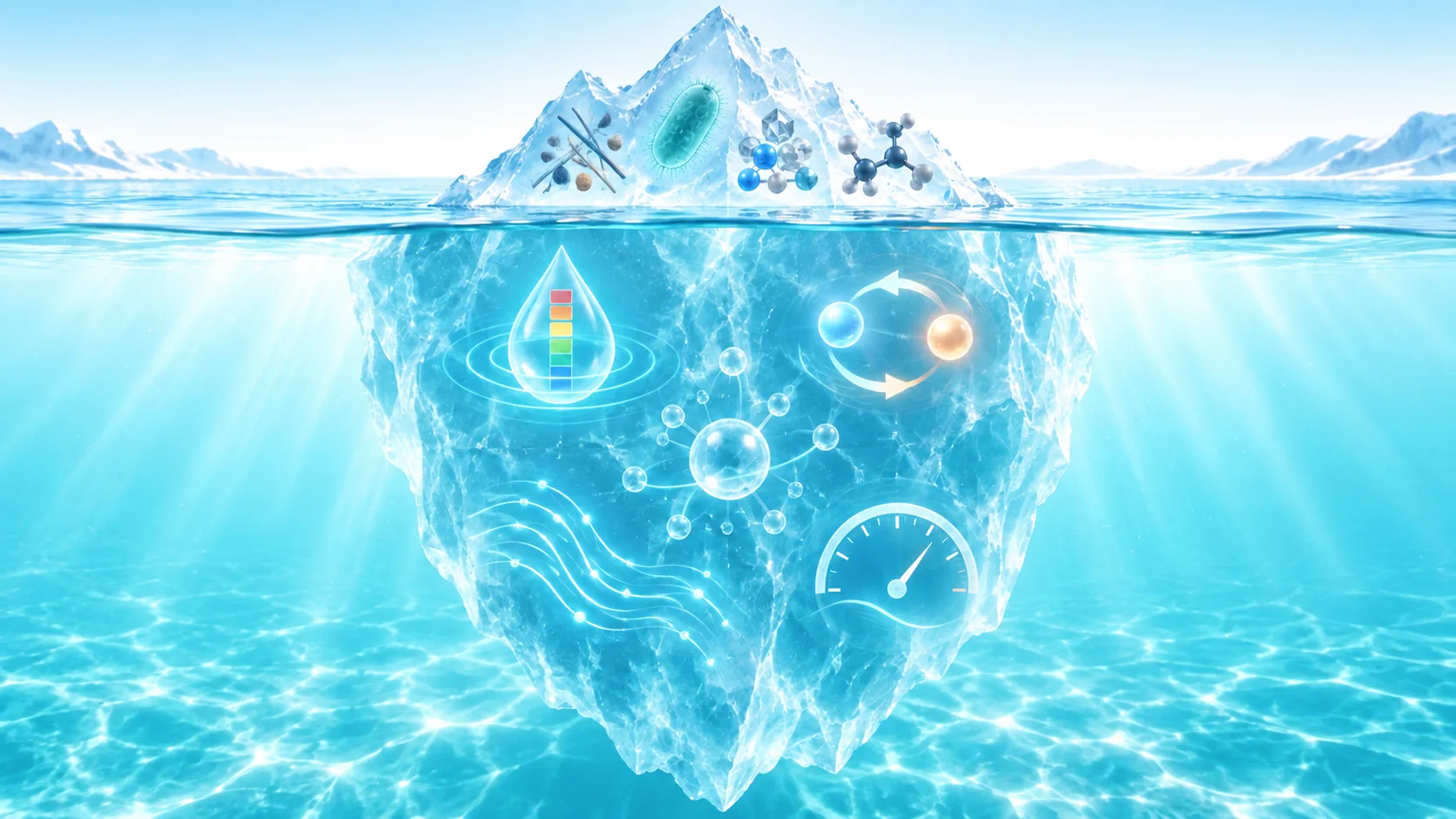 Iceberg représentant les polluants recherchés et les paramètres physico-chimiques de l’eau