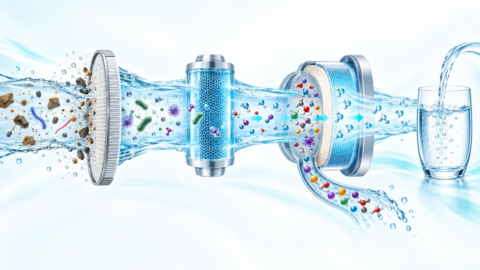 Principe de filtration jusqu’à l’échelle moléculaire par osmose inverse