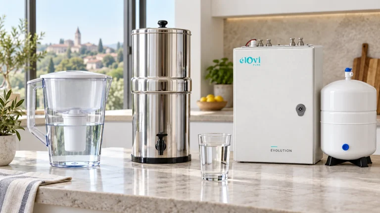 Carafe filtrante, filtre à gravité et osmoseur élOvi Évolution